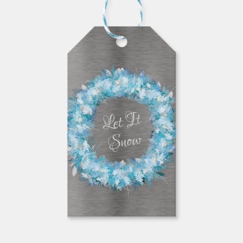 Blue and Silver Holiday Wreath Gift Tags