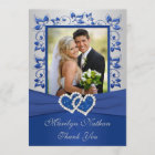 Blue and Silver Joined Hearts Photo Thank You Card