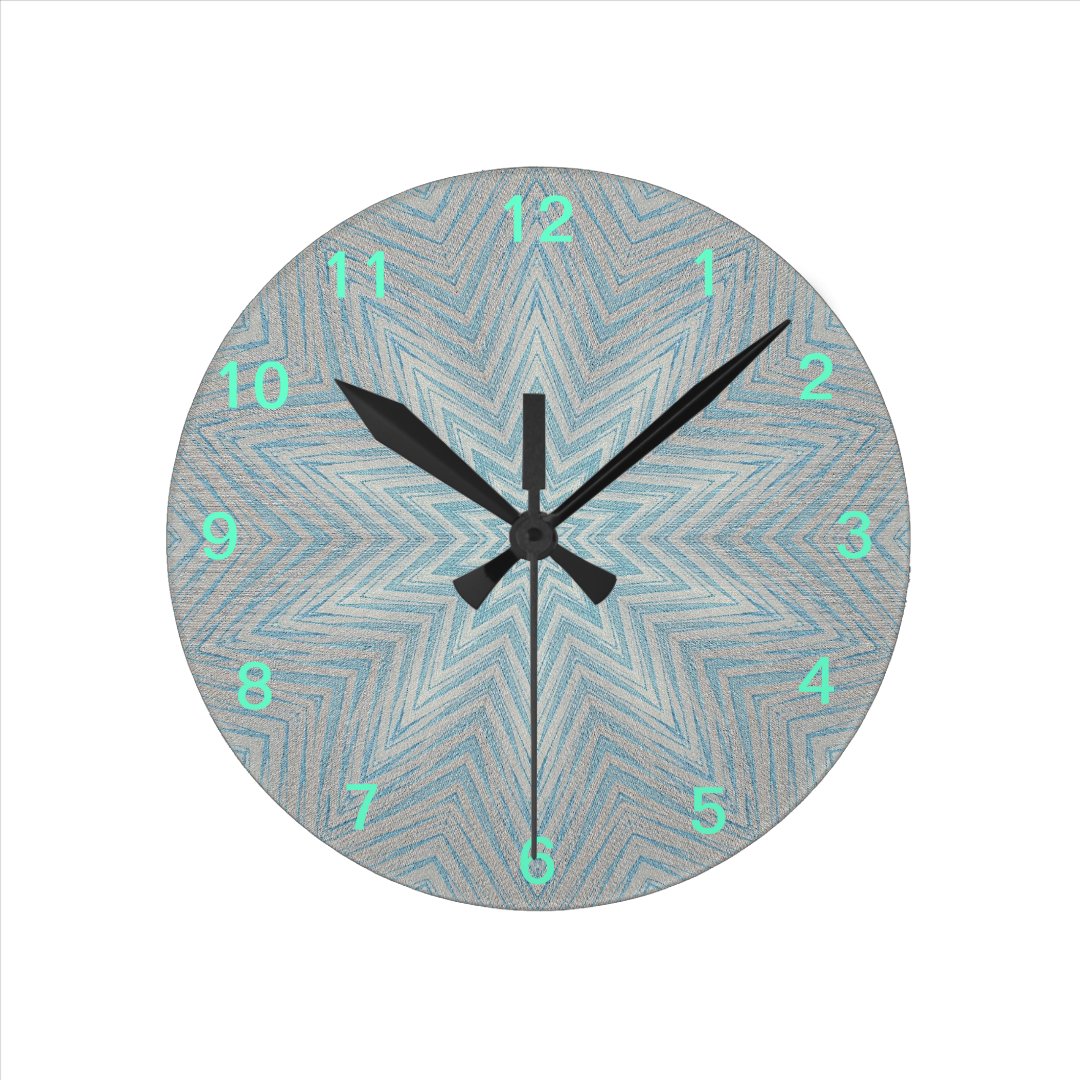 Blue and Silver Kaleidoscope Star Pattern Clock | Zazzle