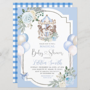 Blue and Silver Magical Carousel Baby Shower Invitation