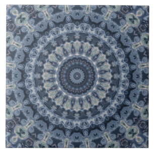 Blue and Silver Mandala Pattern Design Ceramic Tile