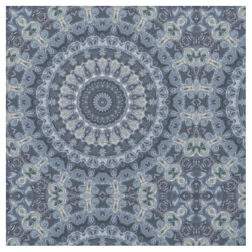 Blue and Silver Mandala Pattern Design Fabric