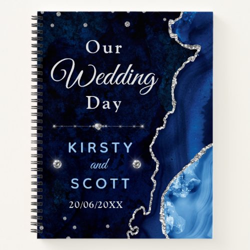 Blue and Silver Marble Agate Wedding Photos Notebook