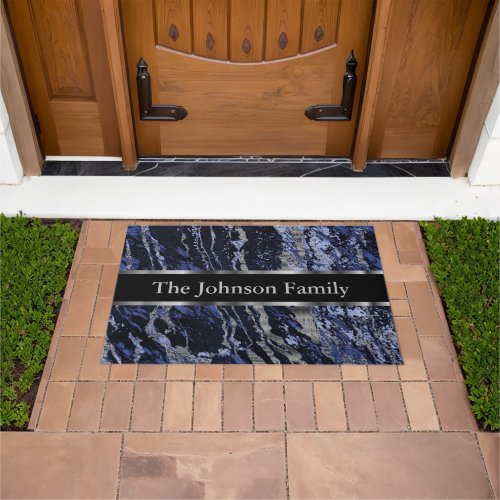 Blue and Silver Marble Doormat