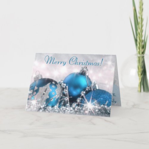 Blue and Silver Merry Christmas Greeting Card