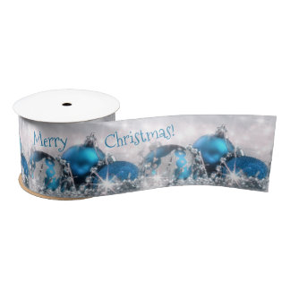 Blue And Silver Merry Christmas Satin Ribbon