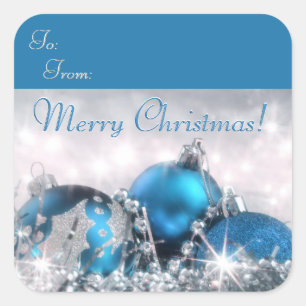 Blue And Silver Merry Christmas Square Sticker