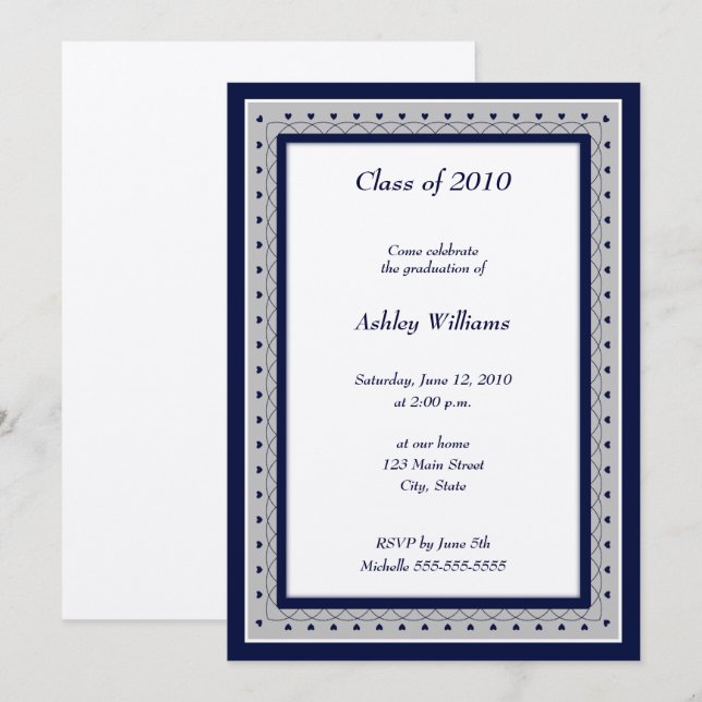 Blue and Silver Metallic Graduation Invitations (Front/Back)