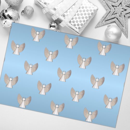 Blue and Silver Modern Christmas Angels Christmas  Tissue Paper