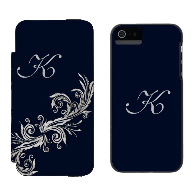 Blue and Silver Monogram iPhone 5S Wallet Case (Side by Side)