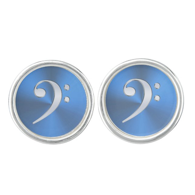 Blue and Silver Music Bass Clef Cufflinks (Front)