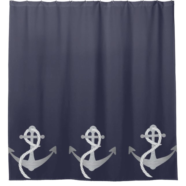 Blue and Silver Nautical Shower Curtain (Front)
