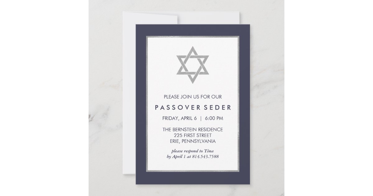 Blue and Silver Passover Seder with Star of David Invitation | Zazzle