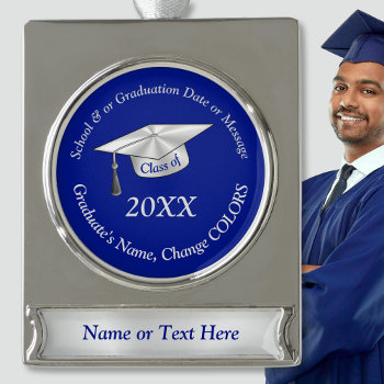 Blue And Silver Personalized  Graduation Ornaments by LittleLindaPinda at Zazzle