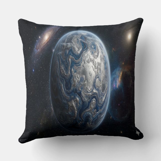 Blue and Silver Planet Throw Pillow (Back)
