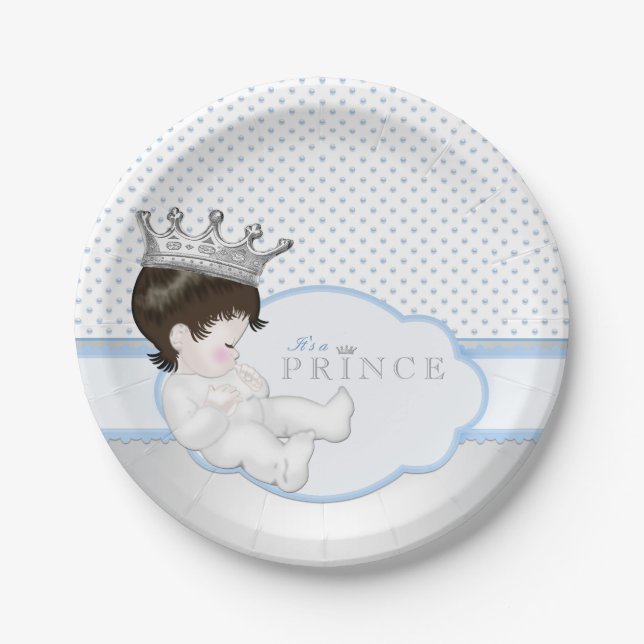 Blue and Silver Prince Baby Shower Paper Plates (Front)