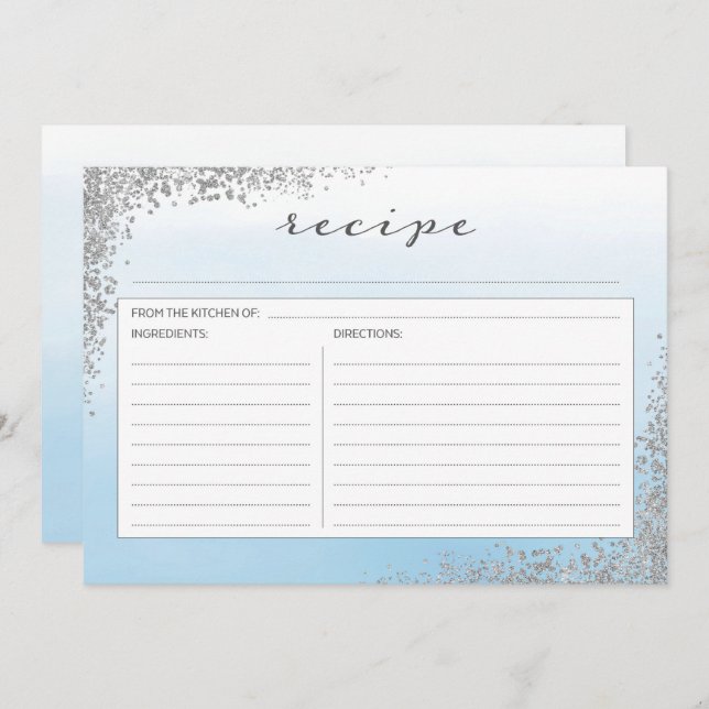 Blue and Silver Recipe Card (Front/Back)