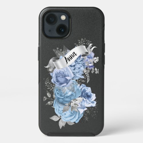 Blue and Silver Rose Bouqet with Banner iPhone 13 Case