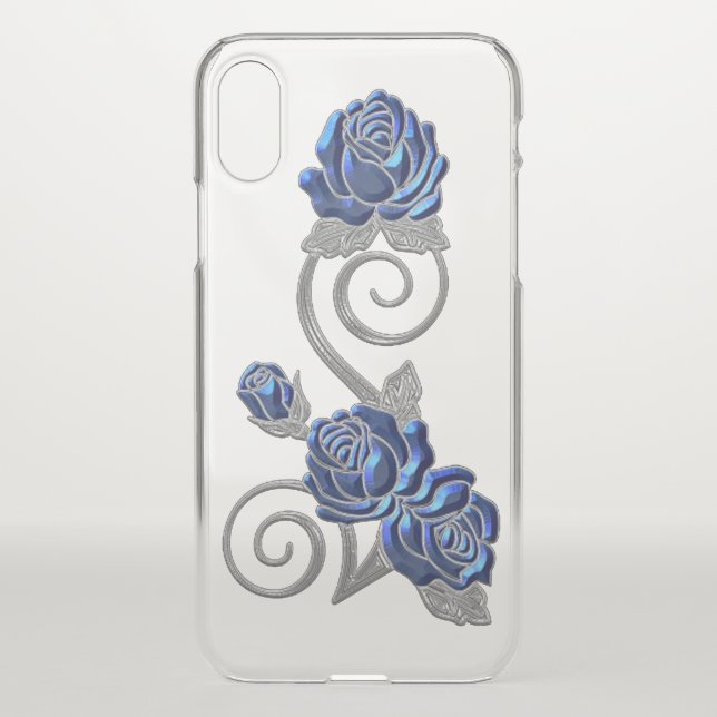 Blue and Silver Roses iPhone X Case (Back)