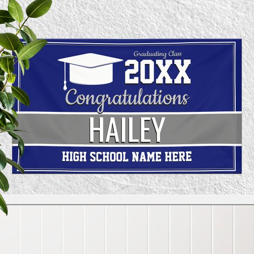 Blue and Silver School Colors Graduation Banner