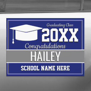 Blue and Silver School Colors Graduation Party Car Magnet