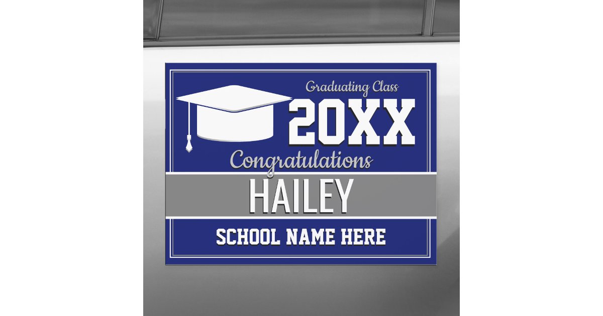 Blue and Silver School Colors Graduation Party Car Magnet | Zazzle