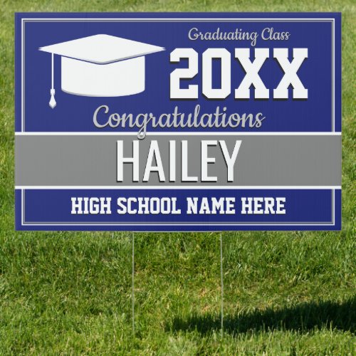 Blue and Silver School Colors Graduation Sign