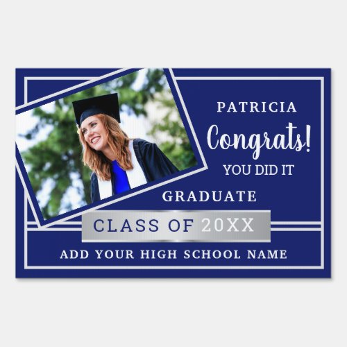Blue And Silver School Colors Photo Graduation Sign