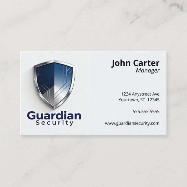 Blue and Silver Shield Security Protection Business Card (Front)