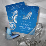 Blue and Silver Shoe Cinderella Sweet 16 Birthday  Save The Date<br><div class="desc">Looking for Cinderella themed birthday party ideas for your big day? Create your own unique, elegant save the dates on a beautiful DIY template that is easily personalized. The original fairy tale art by Raphaela Wilson depicts a beautiful glass slipper shoe with a crystal butterfly, pumpkin shaped horse carriage, midnight...</div>
