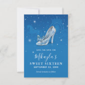 Blue and Silver Shoe Cinderella Sweet 16 Birthday  Save The Date (Front)