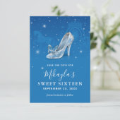 Blue and Silver Shoe Cinderella Sweet 16 Birthday  Save The Date (Standing Front)