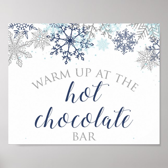 Blue and Silver Snowflake Hot Chocolate Bar Sign (Front)