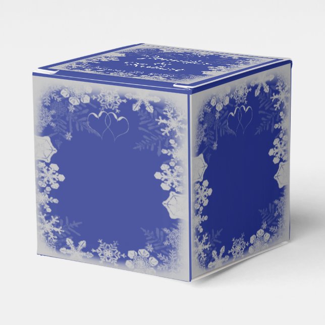 Blue and Silver Snowflake Wedding Favor Boxes (Front Side)