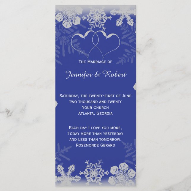 Blue and Silver Snowflake Wedding Program (Front)