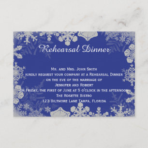 Blue and Silver Snowflake Wedding Rehearsal Invitation