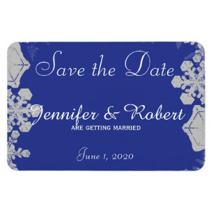 Blue and Silver Snowflake Wedding Save the Date Magnet