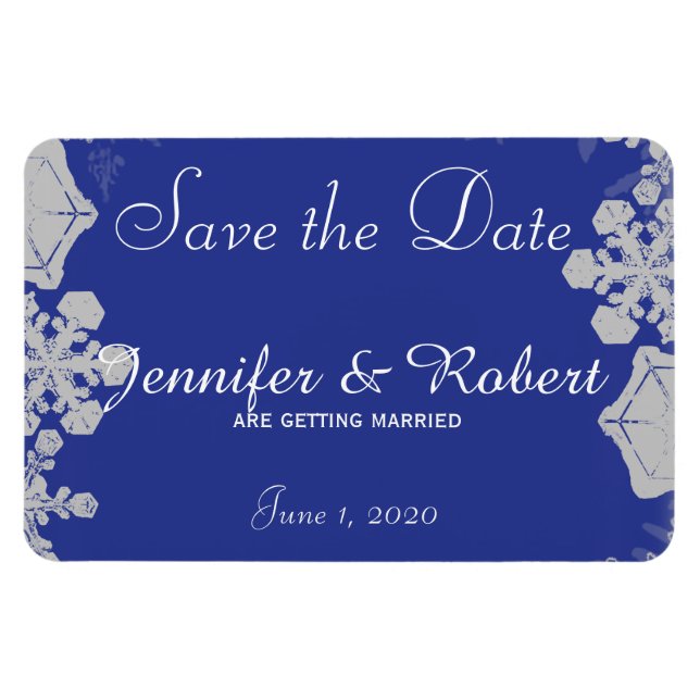 Blue and Silver Snowflake Wedding Save the Date Magnet (Horizontal)
