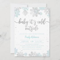 Blue And Silver Snowflake Winter Boy Baby Shower Invitation