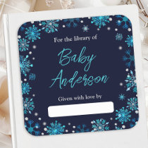 Blue and Silver Snowflakes Baby Shower Bookplate