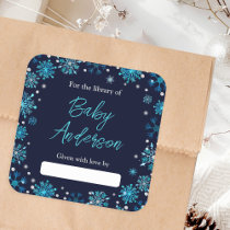 Blue and Silver Snowflakes Baby Shower Bookplate