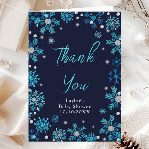 Blue and Silver Snowflakes Baby Shower Letterpress Thank You Card