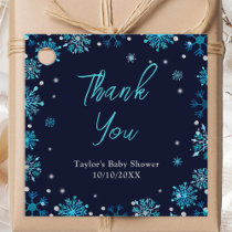 Blue and Silver Snowflakes Baby Shower Thank You Favor Tags