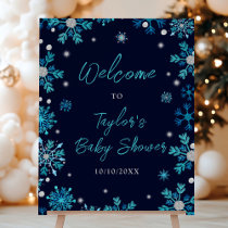 Blue and Silver Snowflakes Baby Shower Welcome Foam Board
