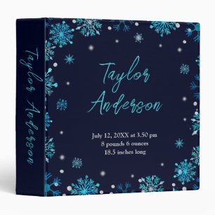 Blue and Silver Snowflakes Birth Stats 3 Ring Binder