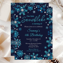 Blue and Silver Snowflakes Birthday Party Invitation