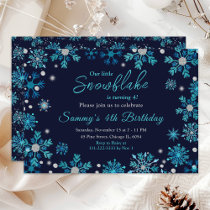 Blue and Silver Snowflakes Birthday Party Invitation