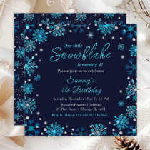 Blue and Silver Snowflakes Birthday Party Invitation