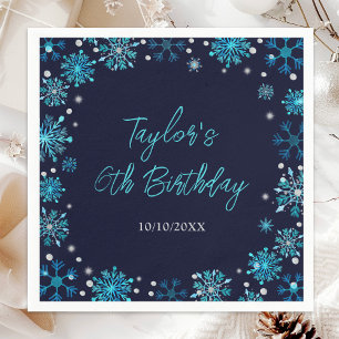 Blue and Silver Snowflakes Birthday Party Napkins