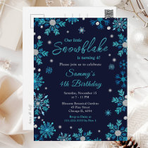 Blue and Silver Snowflakes Birthday Party Postcard